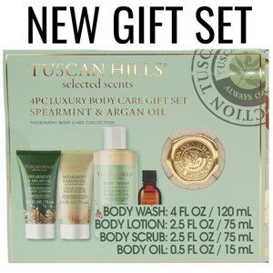 Tuscan Hills Bath and Body Care Gift Set Spearmint Argon Oil 4 Piece NEW Lotion